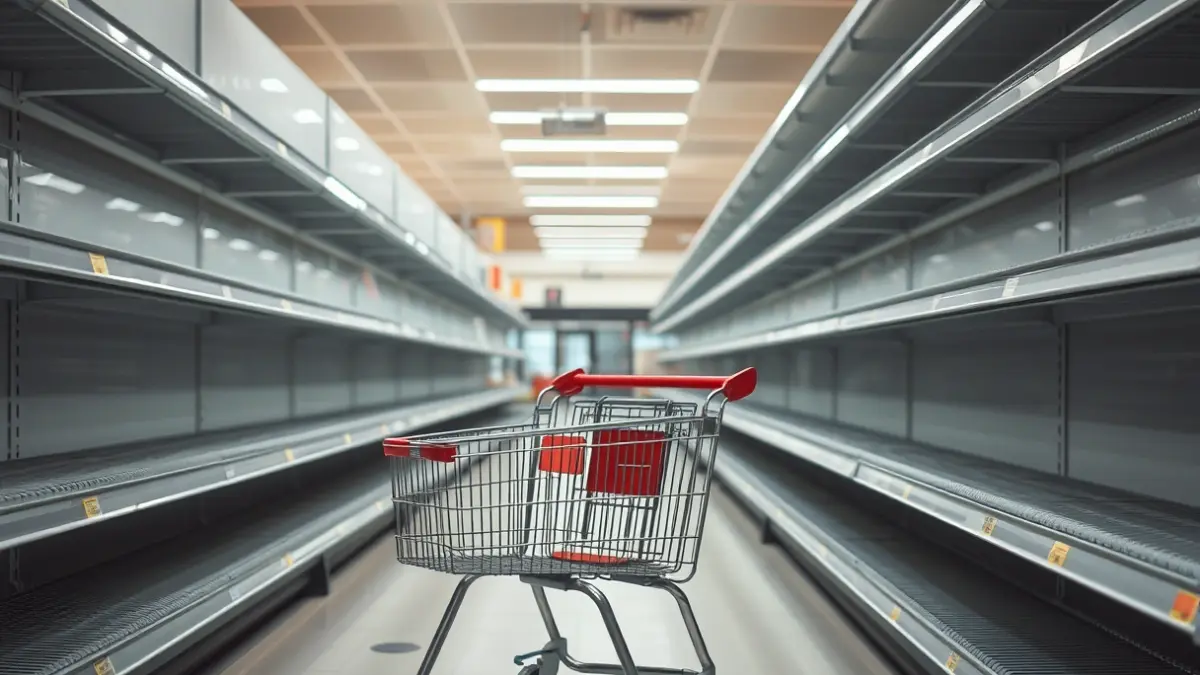 Imagen genérica de un pasillo de supermercado con estantes parcialmente vacíos.