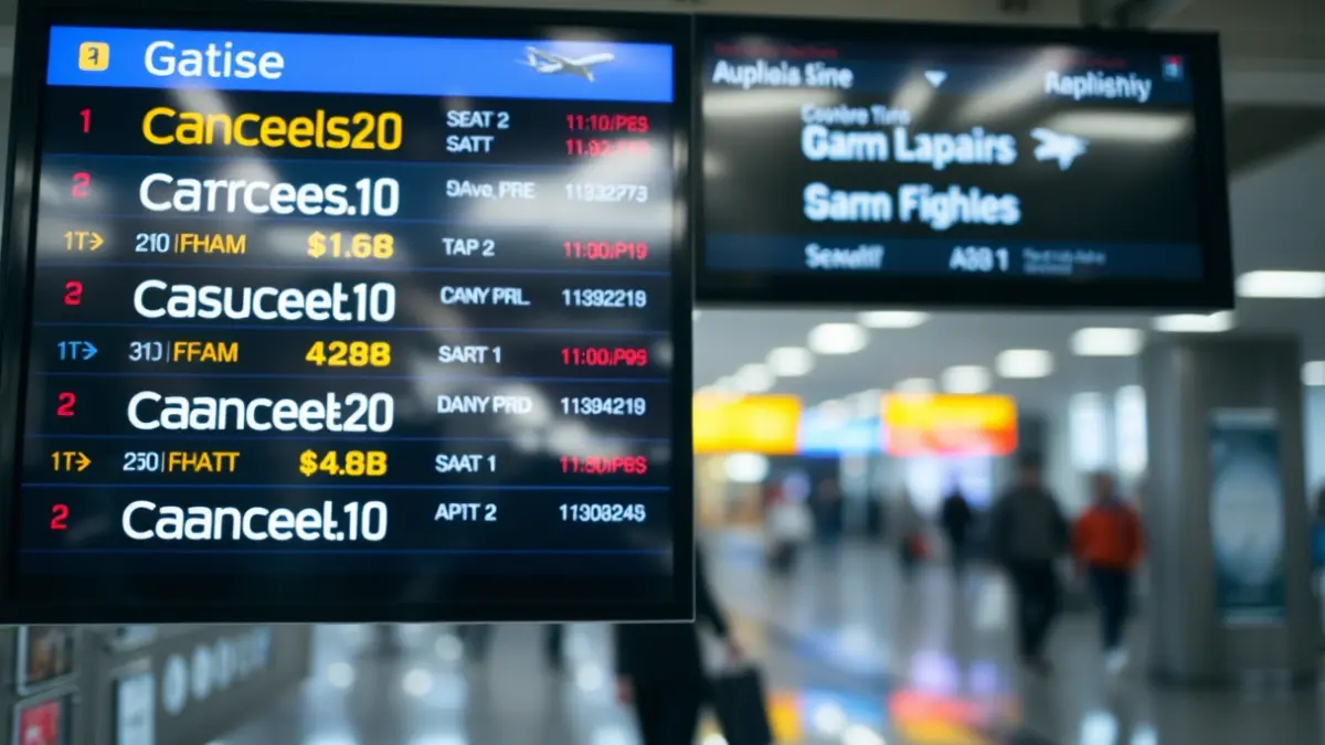 Generic image of an airport departure board showing delays or cancellations.