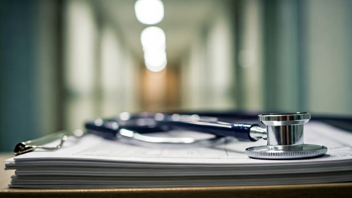 Imagen genérica de un estetoscopio sobre documentos médicos, simbolizando el sector sanitario.