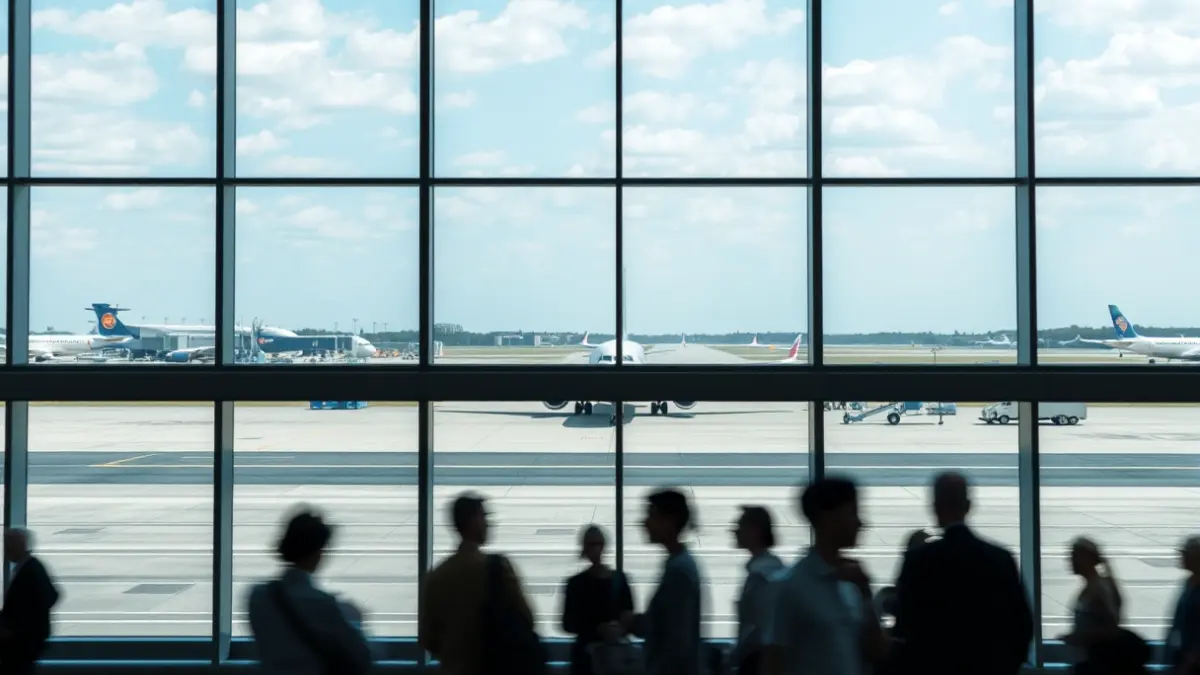Imagen genérica de un aeropuerto moderno con un avión en la pista, simbolizando la conectividad aérea.