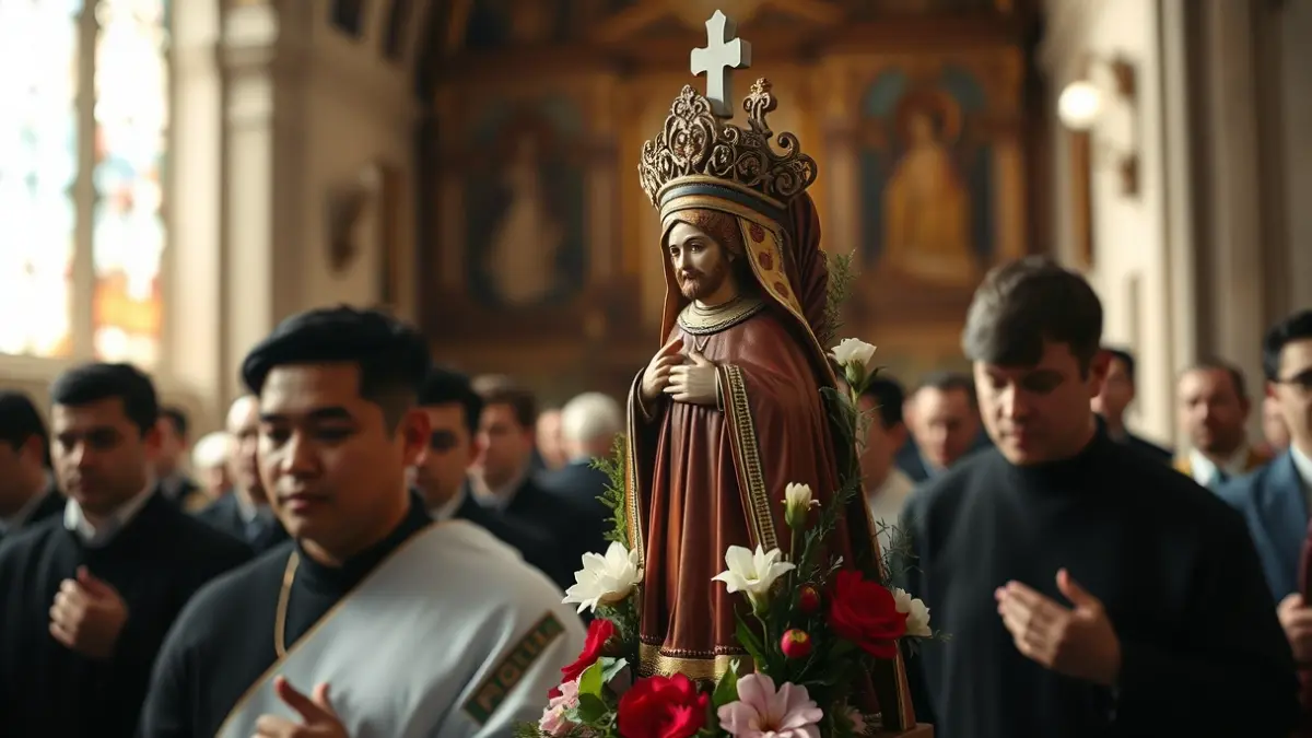 Image of a religious figure in a worship setting.
