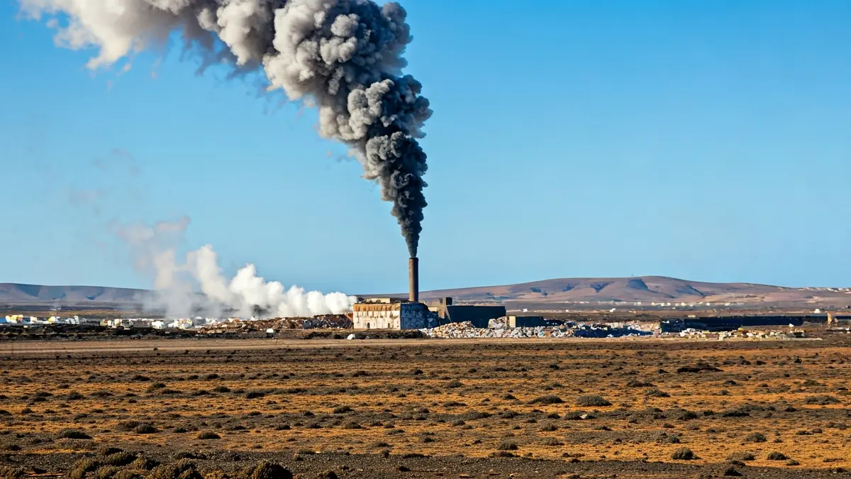 Image of a smoke column rising from an environmental complex in Fuerteventura.