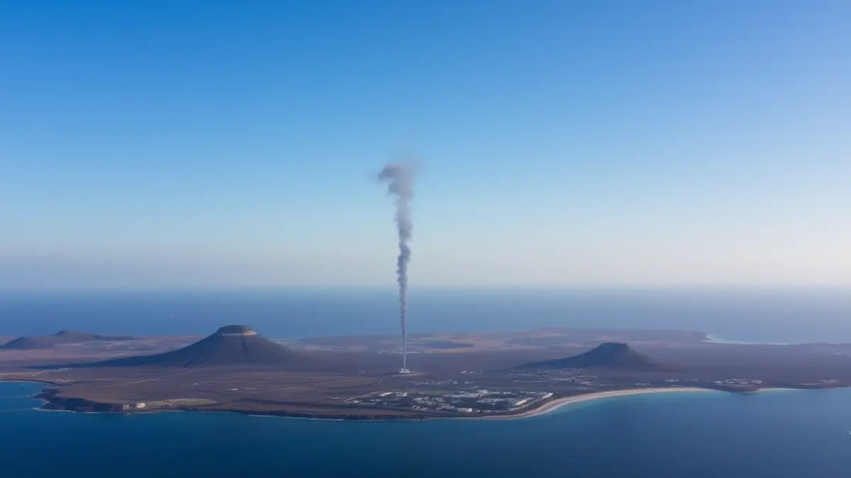 Column of black smoke rising over a coastal area in Tenerife.