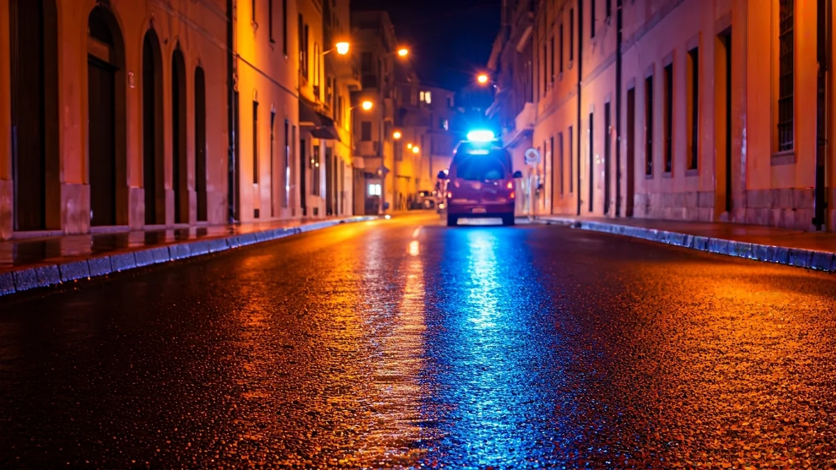 Generic image of emergency lights reflected on wet asphalt at night.