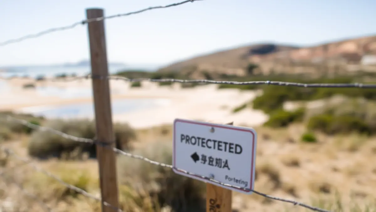 Imagen de una valla en un espacio natural protegido con señalización de prohibido el paso.