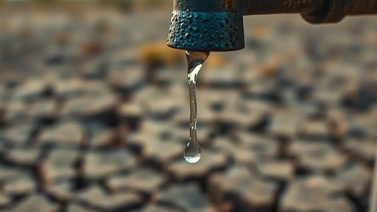 Imagen genérica de un grifo goteando sobre un fondo árido, simbolizando la escasez de agua.