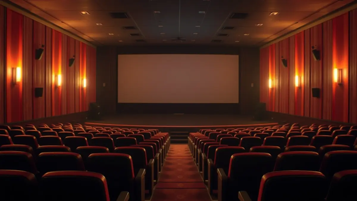 Generic image of a cinema hall with the screen on and empty seats.