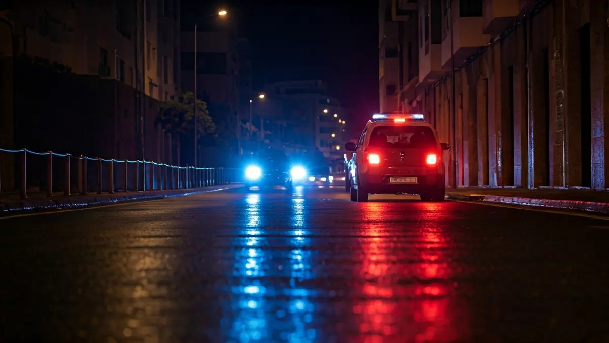 Imagen genérica de luces de emergencia reflejadas en el asfalto mojado.