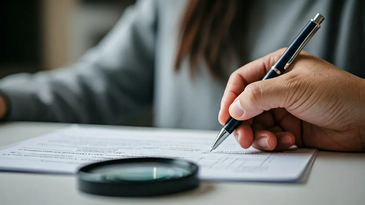 Generic image of a hand filling out an insurance claim form, with a magnifying glass nearby.
