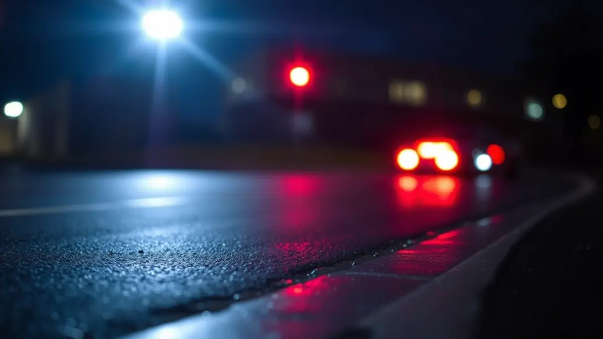 Generic image of emergency lights at night, reflected on wet asphalt.