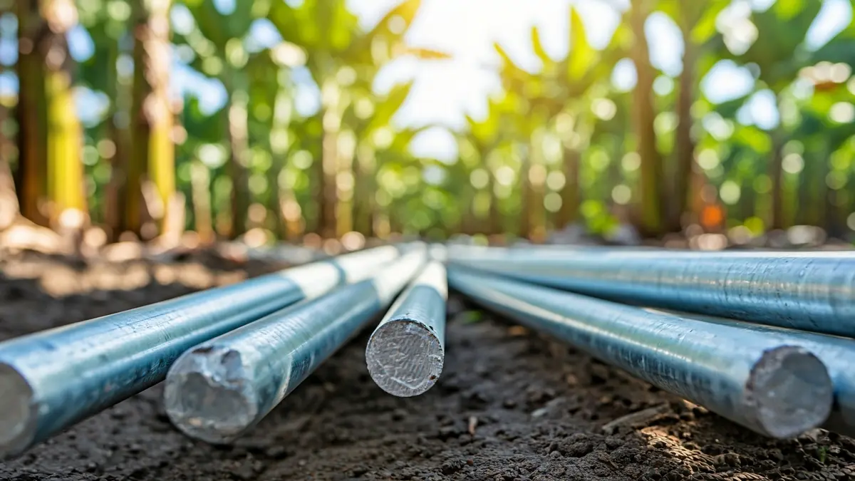 Metal stakes used in a banana plantation in the Canary Islands.