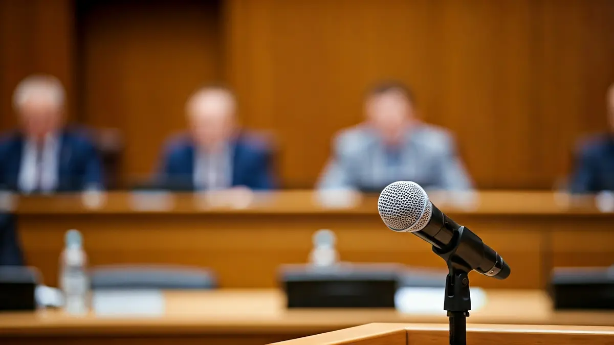 Imagen genérica de un micrófono en un atril durante una sesión plenaria.