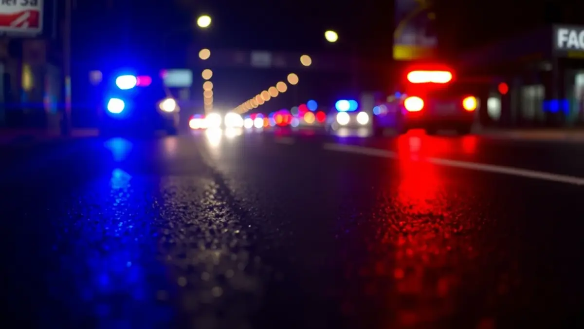 Imagen genérica de luces de emergencia reflejadas en el asfalto mojado.