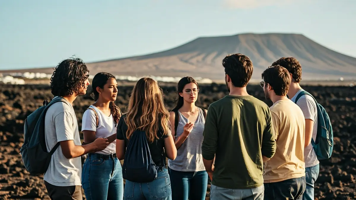 Jóvenes participando en una reunión al aire libre en un entorno natural de Fuerteventura.