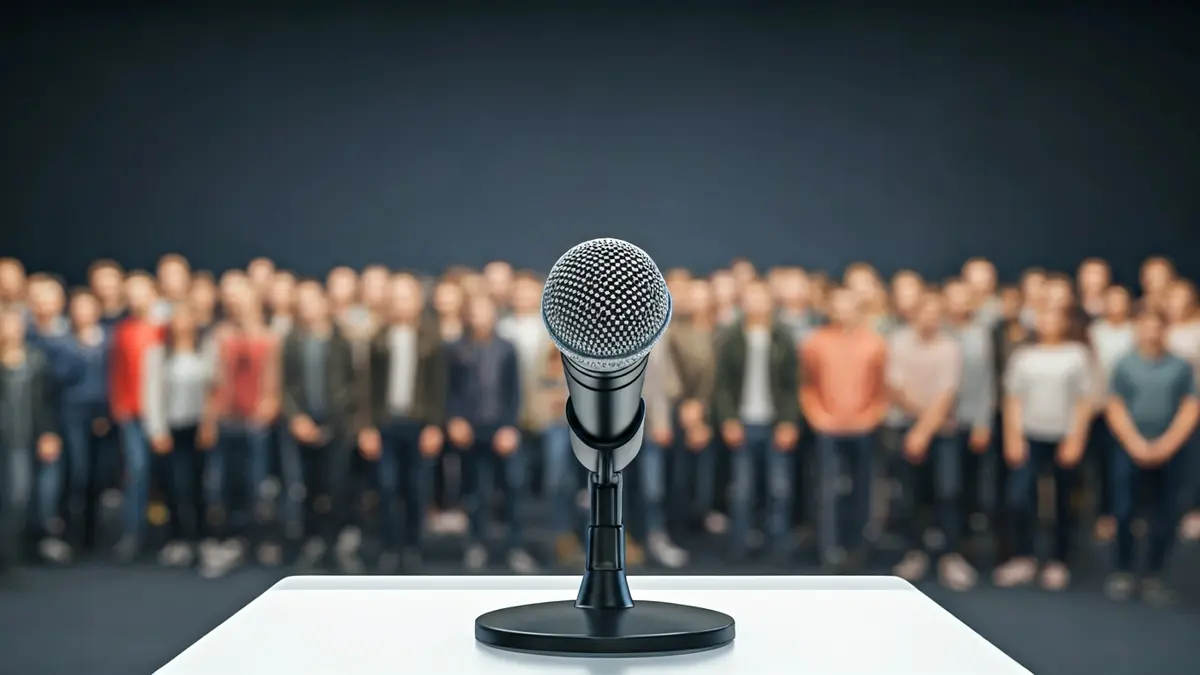 Generic image of a microphone on a podium during a youth political event.