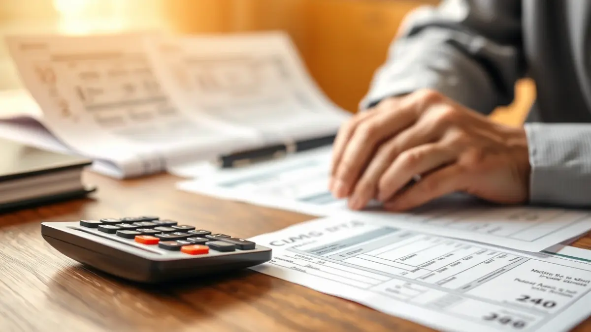 Generic image of an elderly person's hands reviewing tax documents.