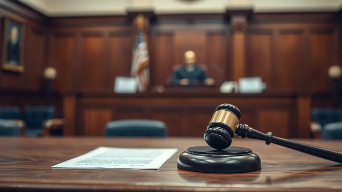 Generic image of a judge's gavel on a desk in a courtroom.