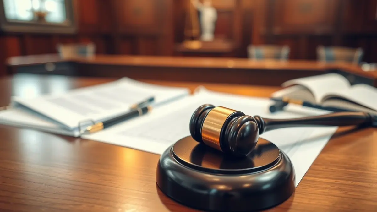 Imagen genérica de un mazo de juez sobre documentos legales.