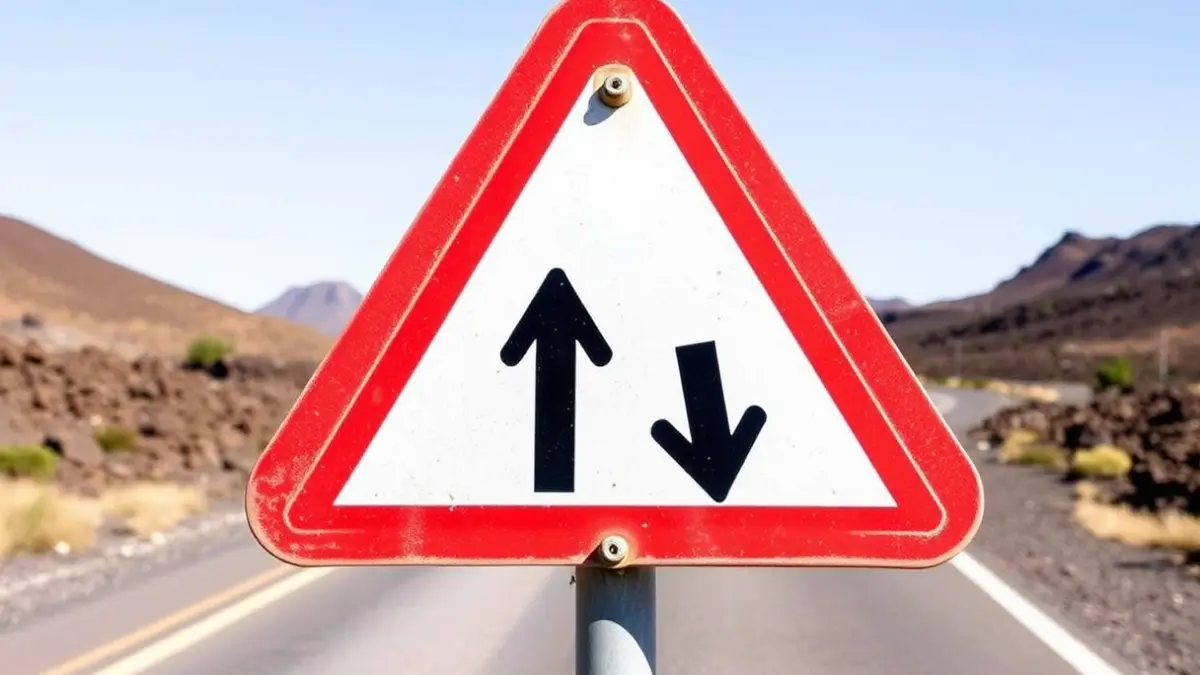 Imagen genérica de una señal de tráfico P-25 que indica doble sentido de circulación.