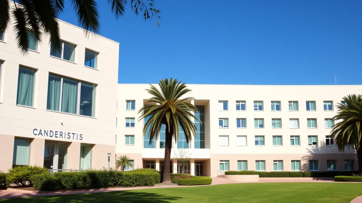 Imagen genérica de un campus universitario moderno en un entorno canario.