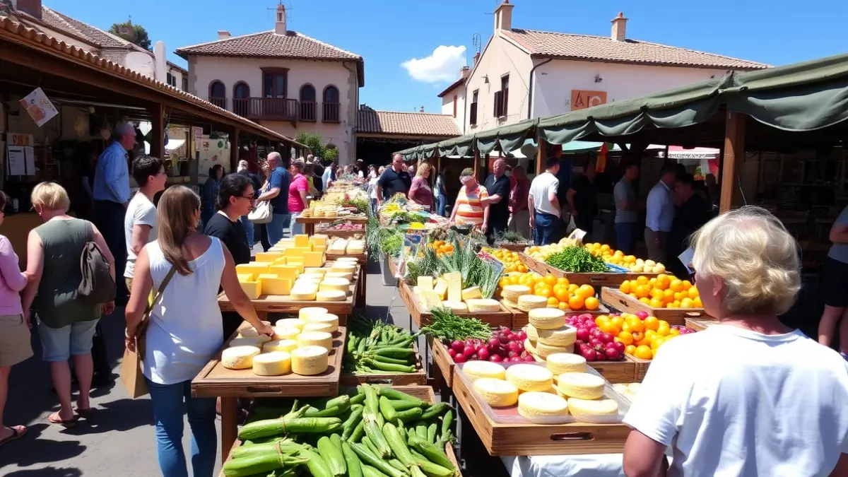 Image of an agricultural fair in Gran Canaria, featuring local products and visitors.