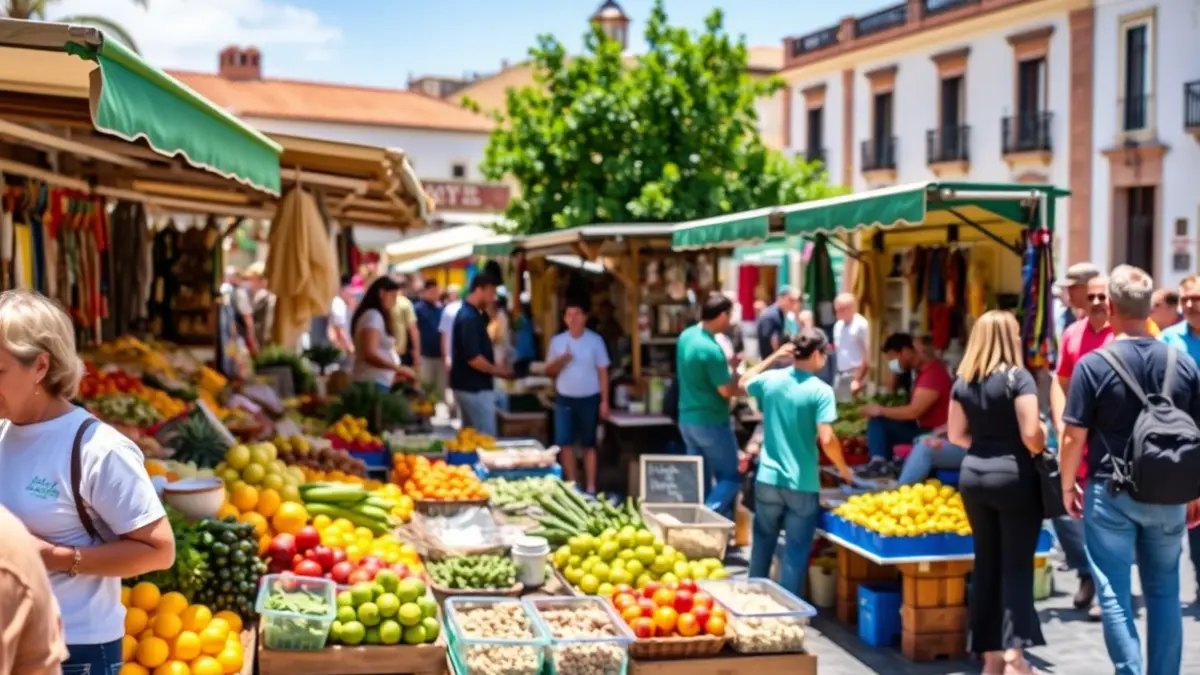 Imagen de un mercado al aire libre con productos locales en Gran Canaria.