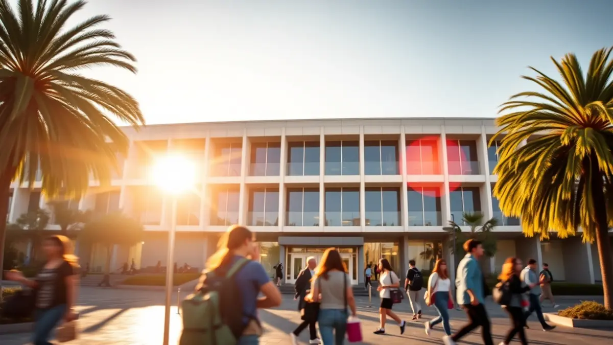 Imagen genérica de un edificio universitario moderno bajo el sol.