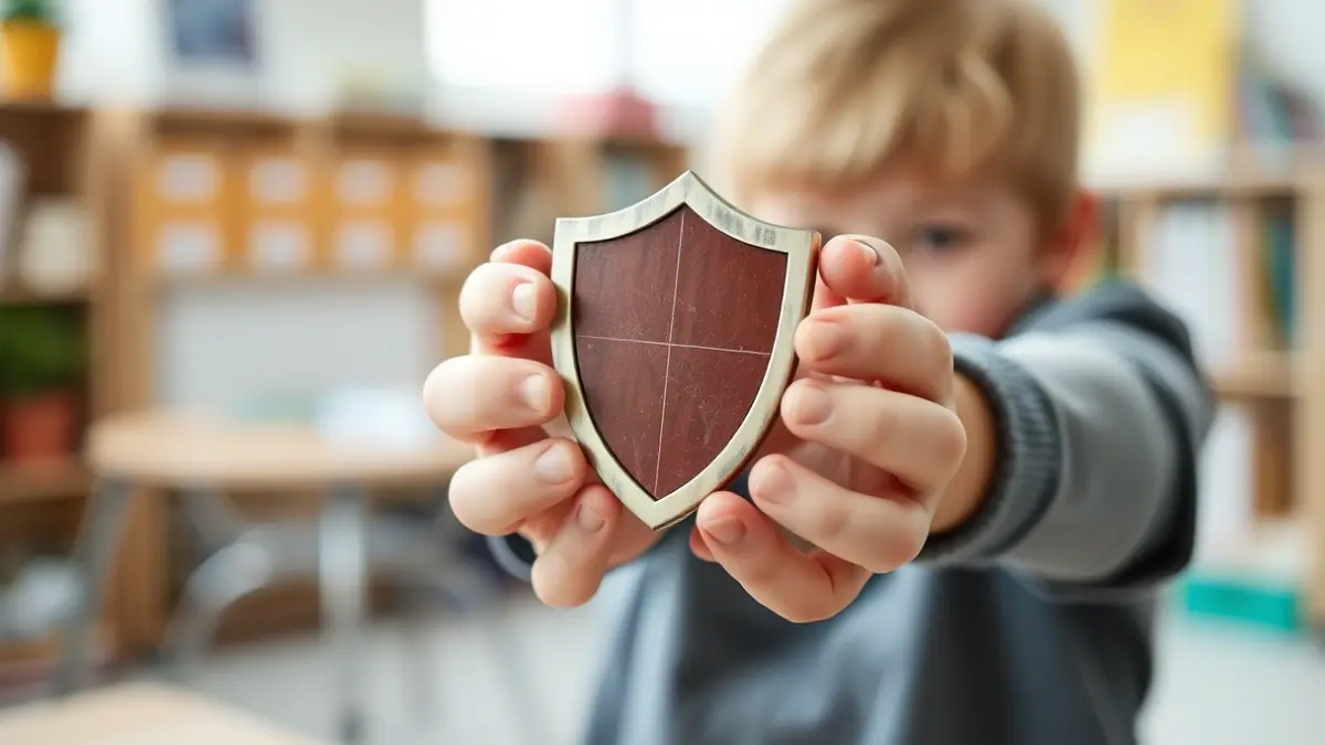 Generic image of a child's hands holding a shield, symbolizing protection in an educational setting.