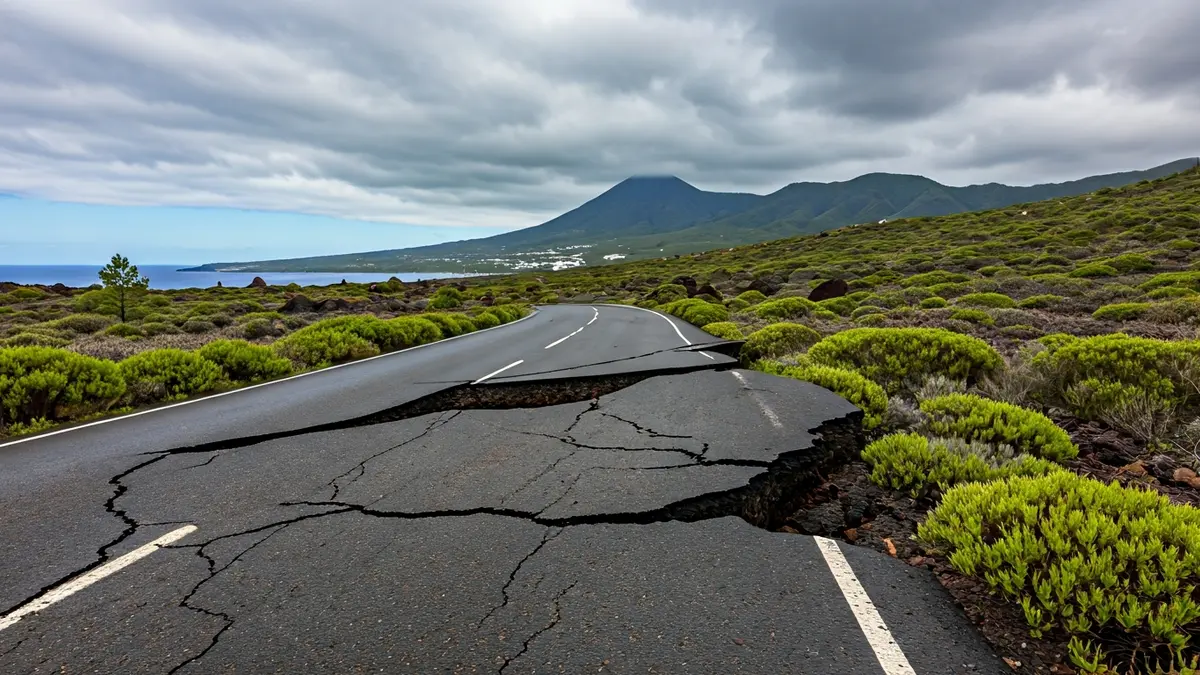 Carretera dañada en La Gomera tras el paso de la borrasca Therese.