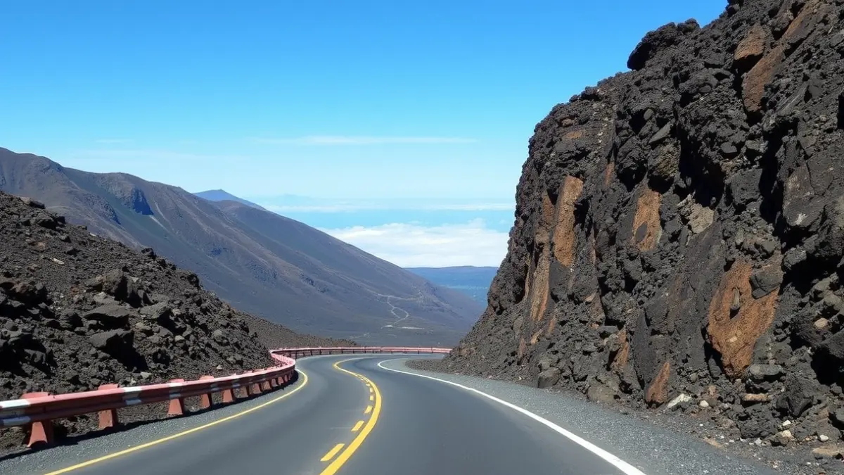 Road in La Gomera with storm damage and repair work