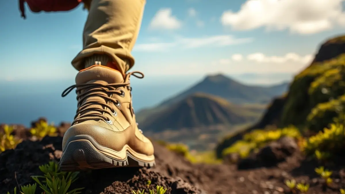 Generic image of a hiking boot on a natural trail, symbolizing active tourism.