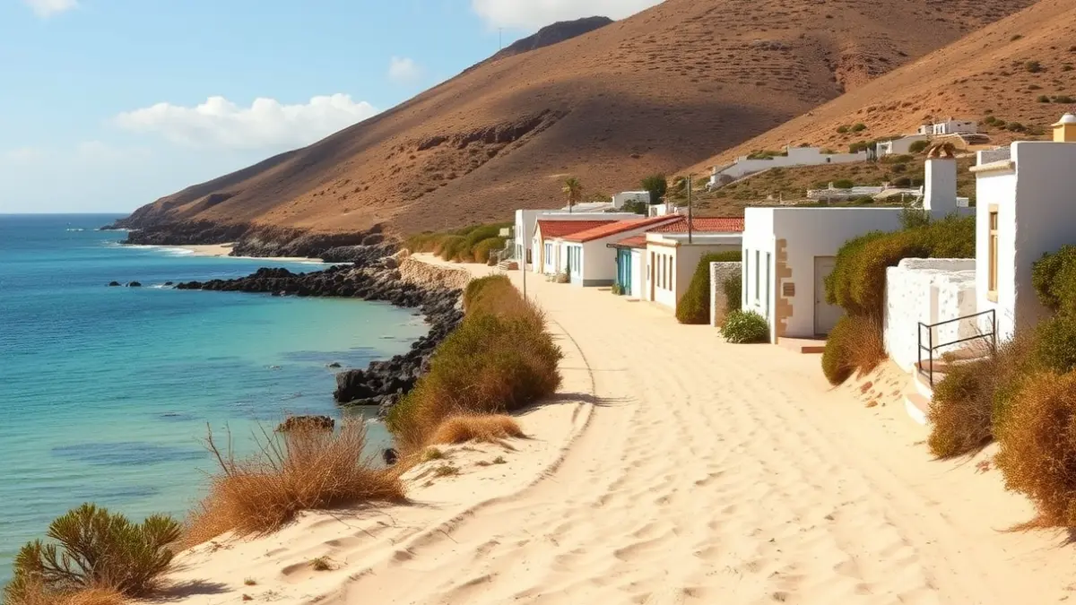 Imagen de un camino de arena en un pueblo costero de las Islas Canarias, evocando la infancia.