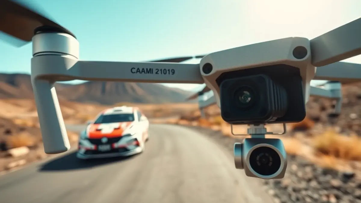 Image of a drone flying over a rally section in Gran Canaria.