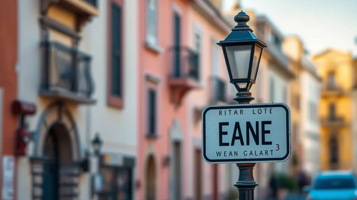 Imagen de una calle en Gran Canaria con un cartel borroso, reflejando la huella papal en la ciudad.