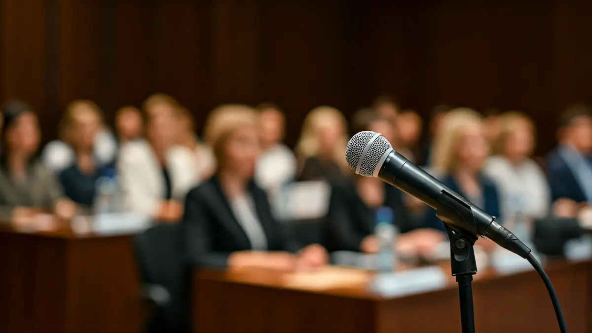 Imagen genérica de un micrófono en un podio durante una jornada o conferencia.