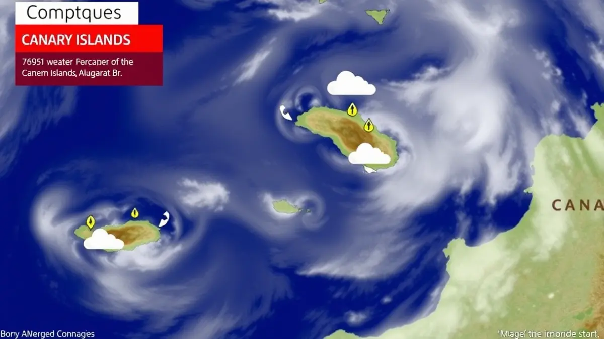 Generic image of a weather map with clouds and rain over the Canary Islands.