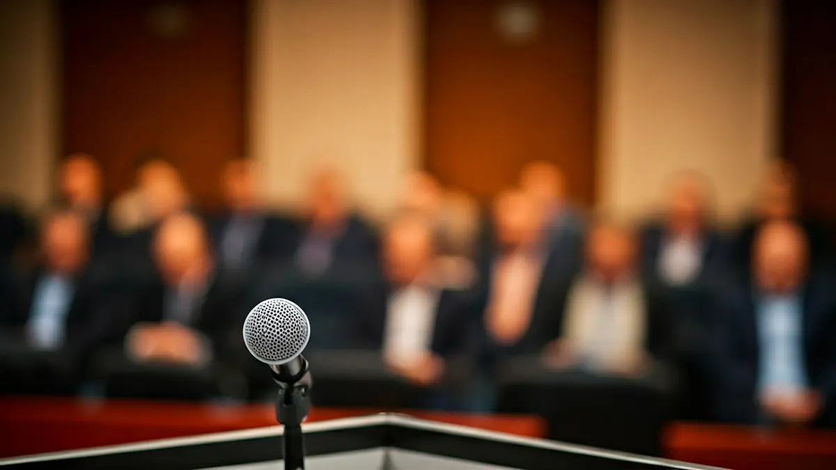 Imagen genérica de un micrófono en un podio, simbolizando un encuentro o conferencia.