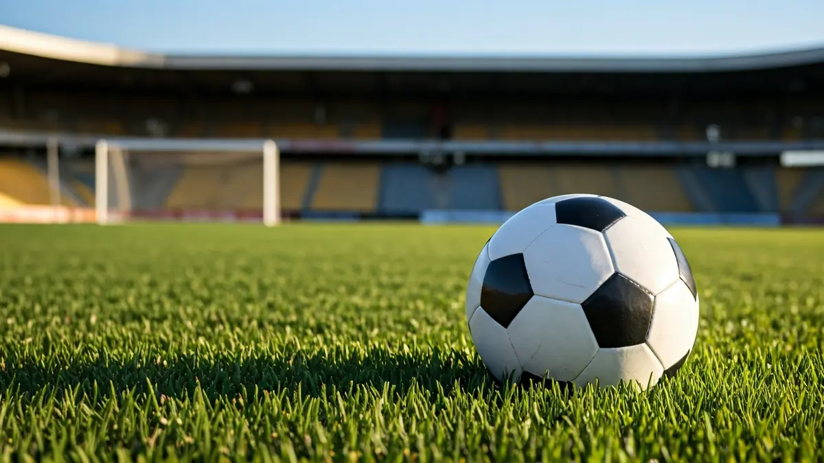 Generic image of a soccer ball on a stadium pitch.