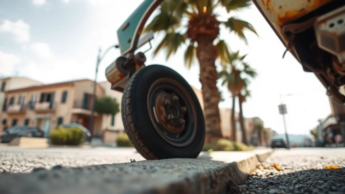 Image of an abandoned car on a street in La Oliva.