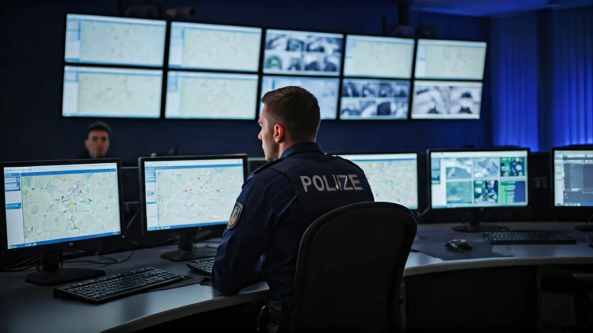 Generic image of a police command center with screens and officers.