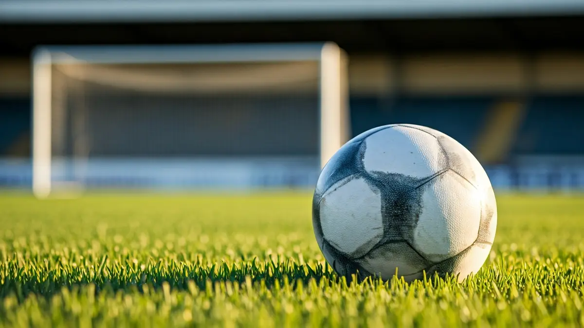Imagen genérica de un balón de fútbol sobre césped, con la portería desenfocada al fondo.