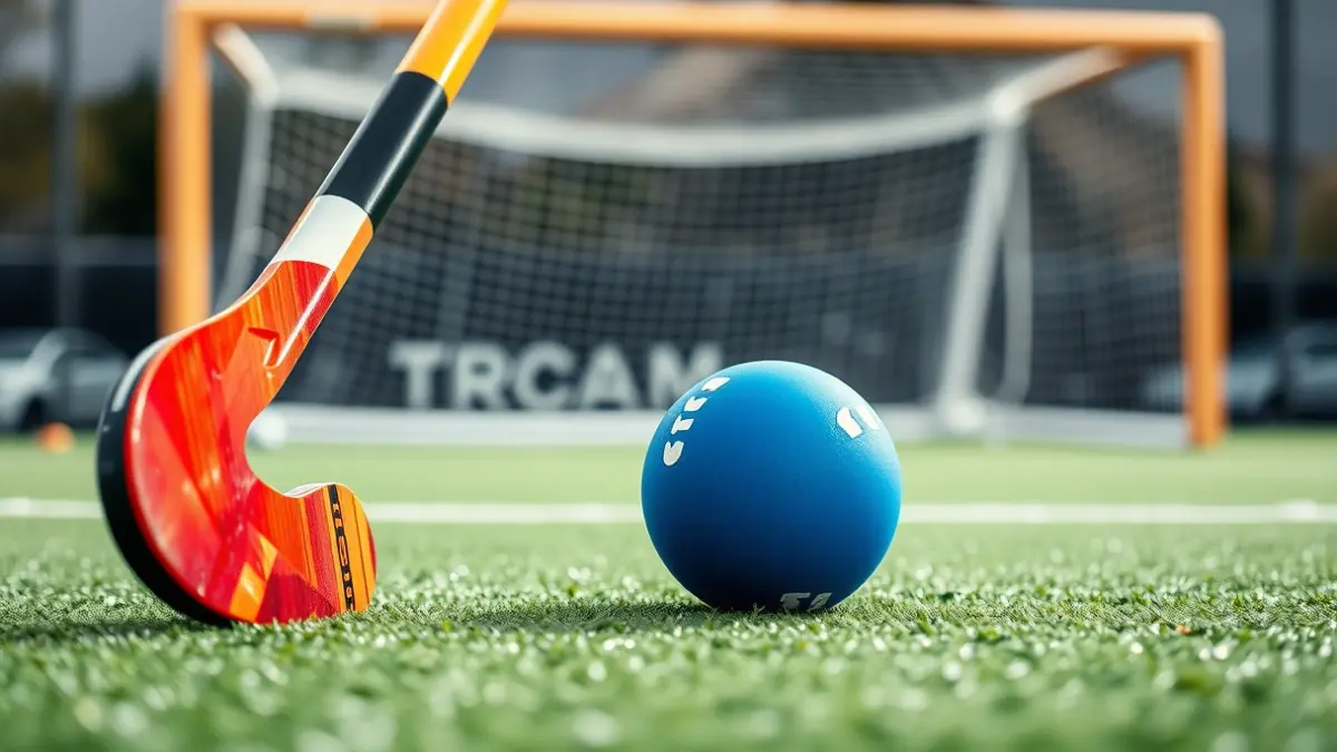 Imagen genérica de un palo y una bola de hockey sobre césped sintético.