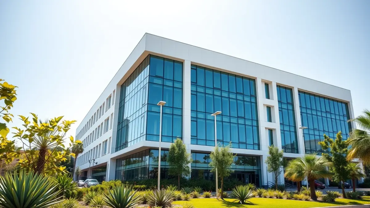 Facade of a modern university building, symbolizing educational expansion.