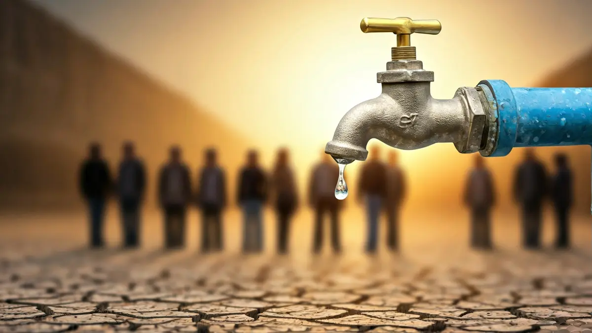 Imagen genérica de un grifo goteando sobre tierra seca, simbolizando la escasez de agua.