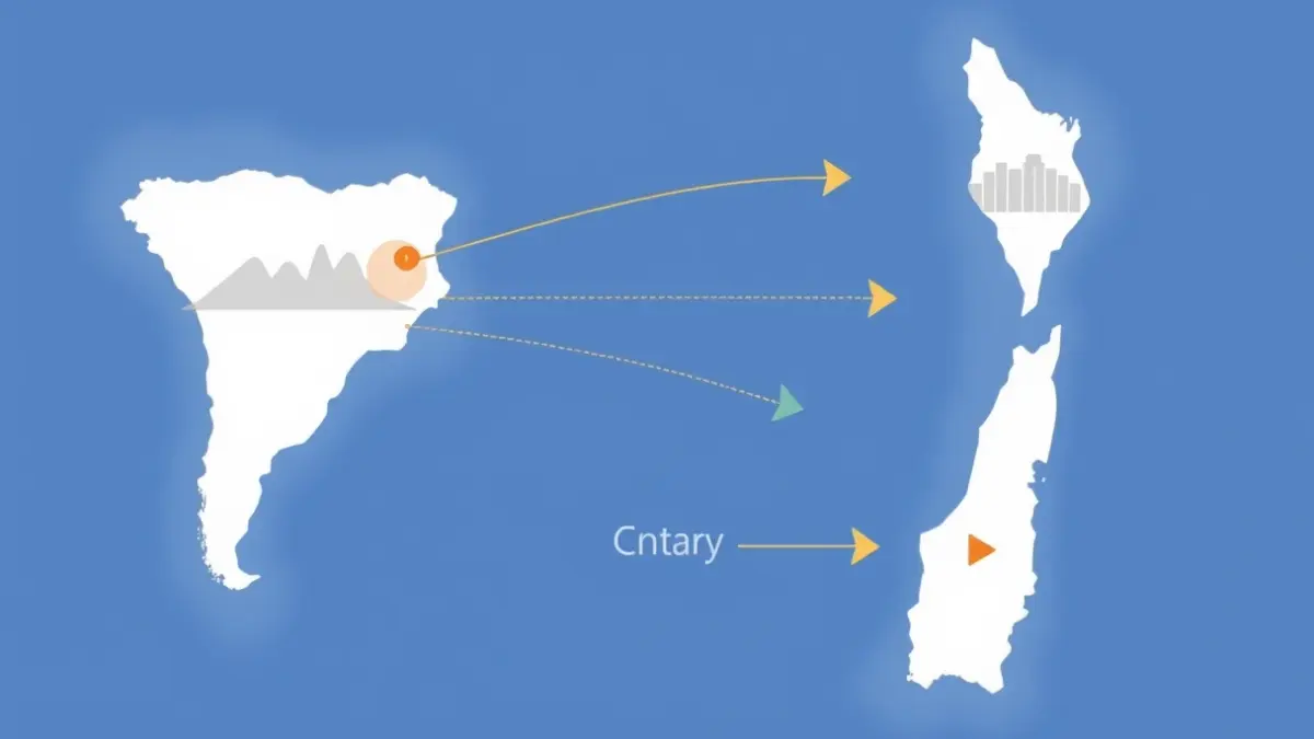 Mapa abstracto de las Islas Canarias con datos de preferencias de viaje