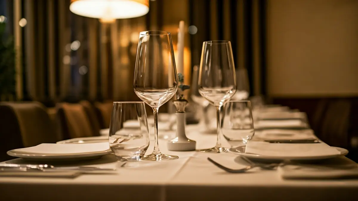 Imagen genérica de una mesa de alta restauración con cristalería y cubertería elegante.