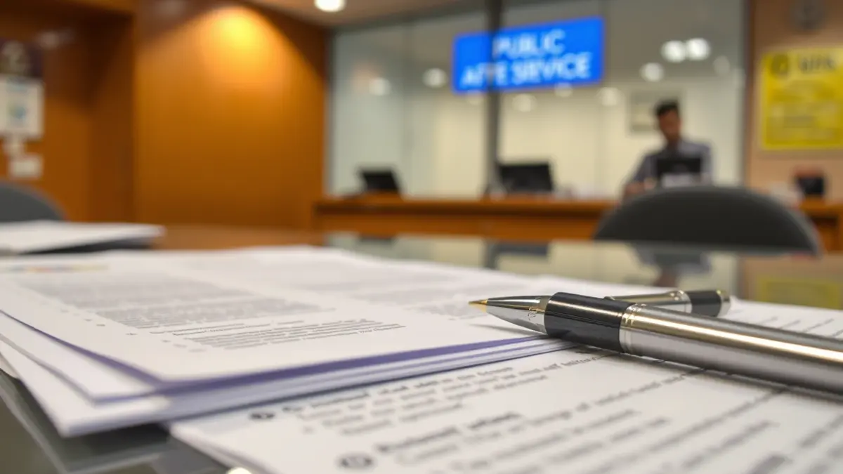 Generic image of documents and forms in a public office, symbolizing administrative procedures.