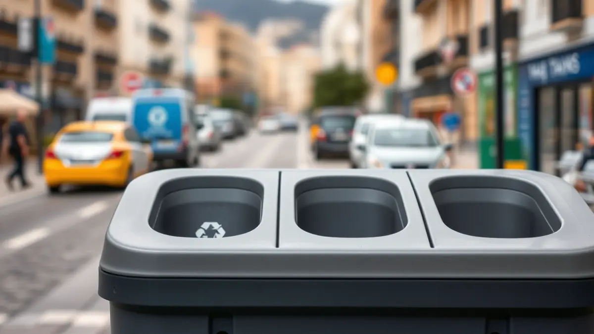 Imagen genérica de un contenedor de reciclaje moderno con compartimentos para diferentes tipos de residuos.