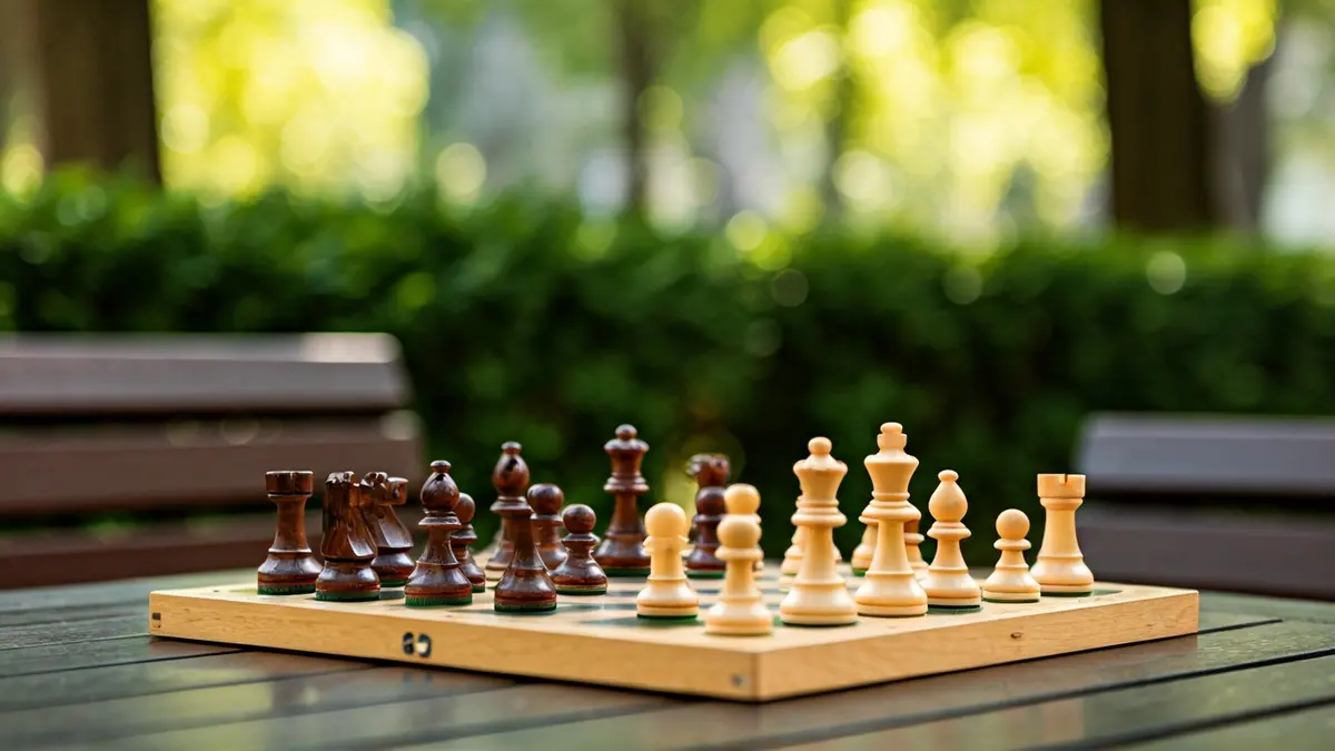 Generic image of a chess board in a park, symbolizing leisure and community.