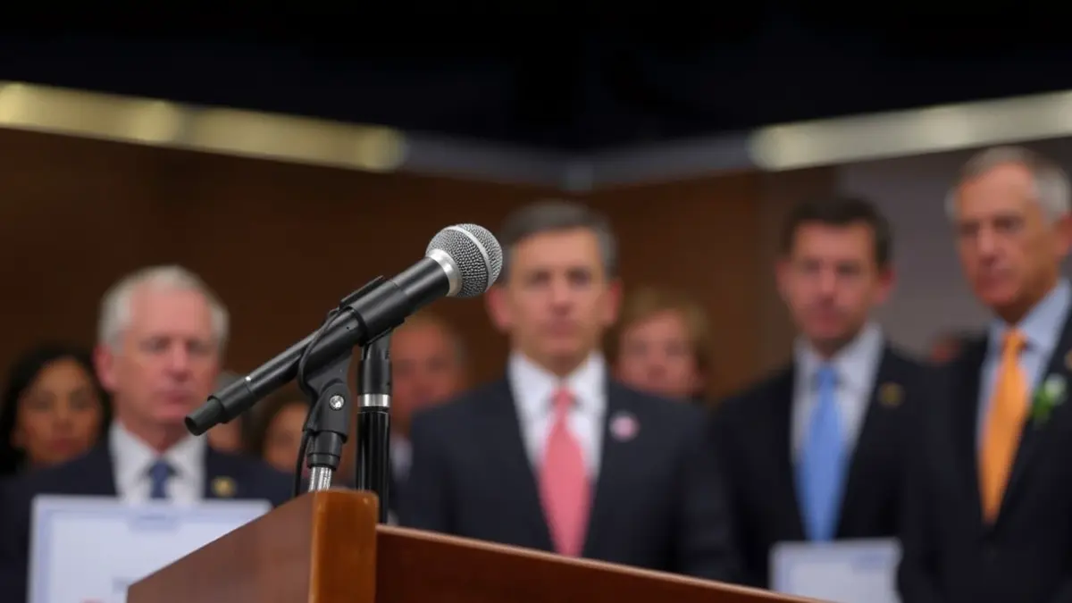 Generic image of a microphone on a podium during a public statement.